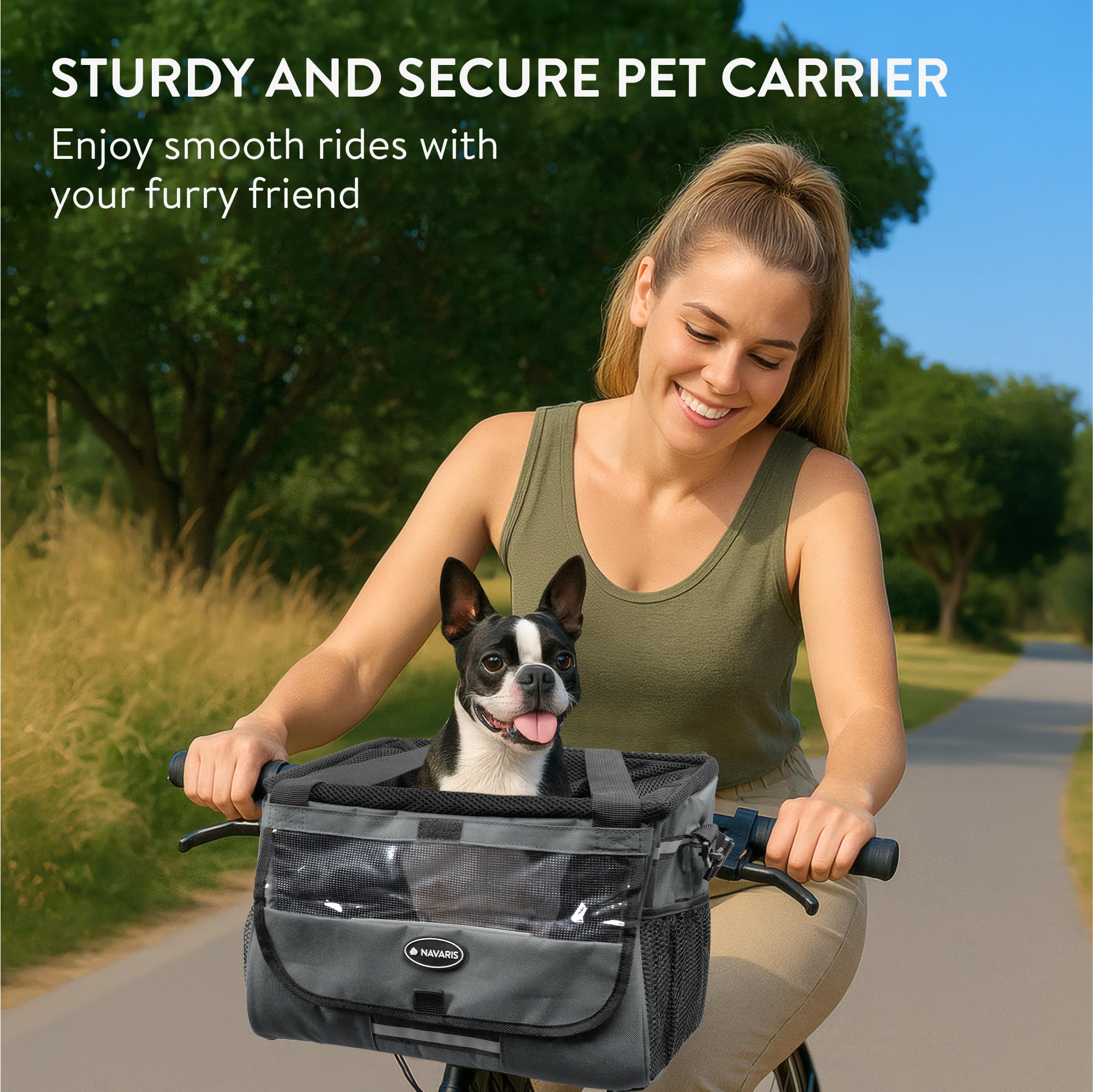 Navaris sac transport chien gris, pratique pour transporter votre chien pendant le trajet