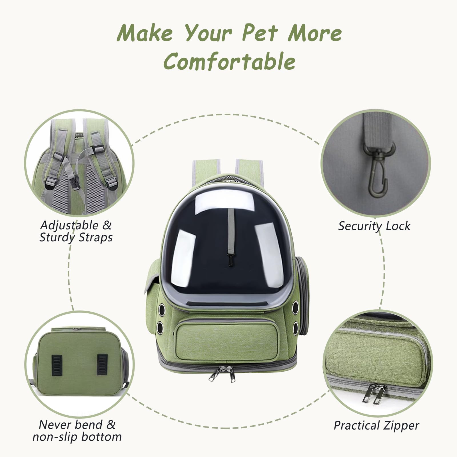 NAXYOO sac-chat bulle verte, design capsule offre sécurité et vision élargie