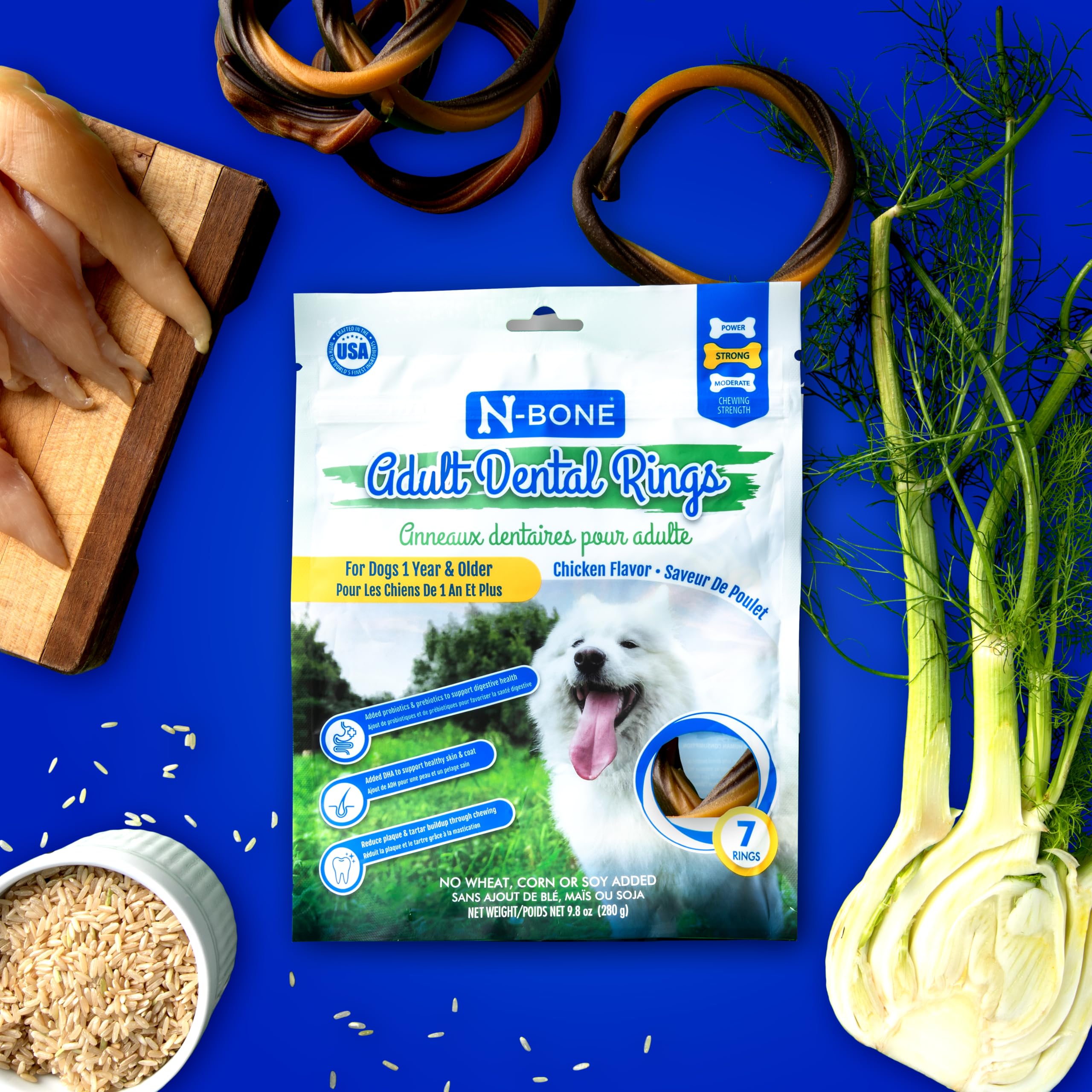 N-Bone Anneaux dentaires adulte poulet — sans plastique ni sous-produit