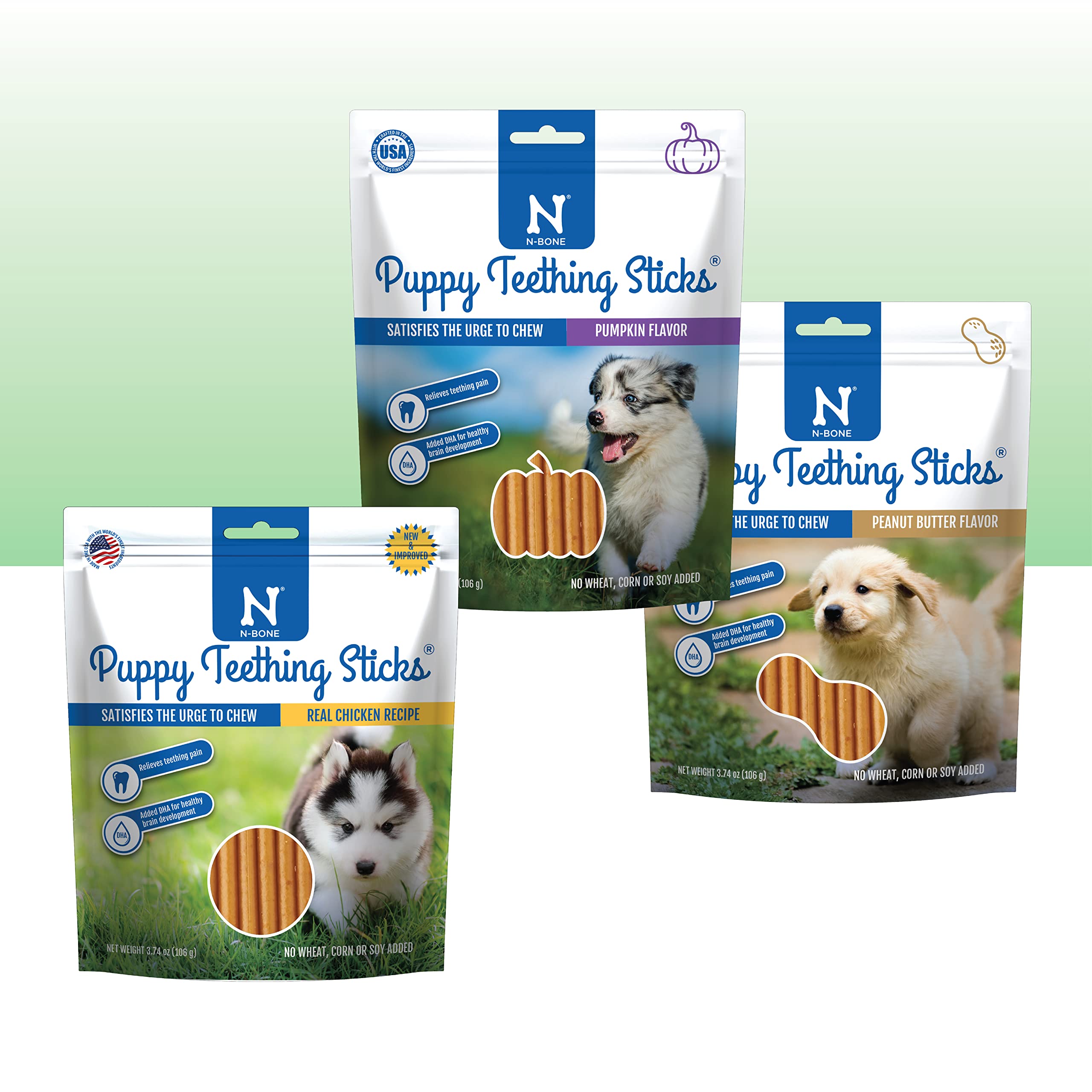 N-Bone bâtonnets dentition chiots au poulet, texture souple pour apaiser les gencives