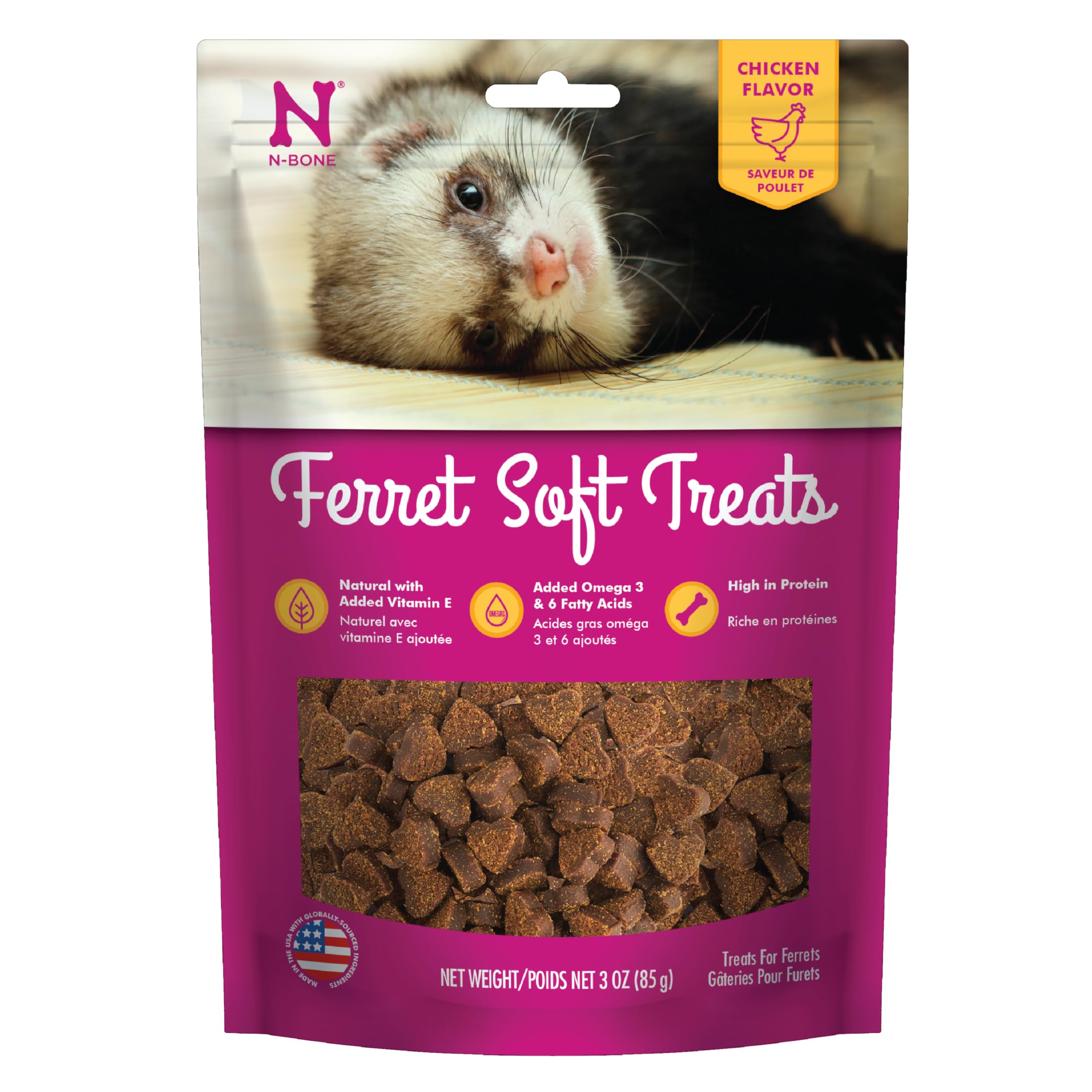 N-Bone Friandises furet poulet, sachet 3 oz, récompense savoureuse pour le pelage sain.