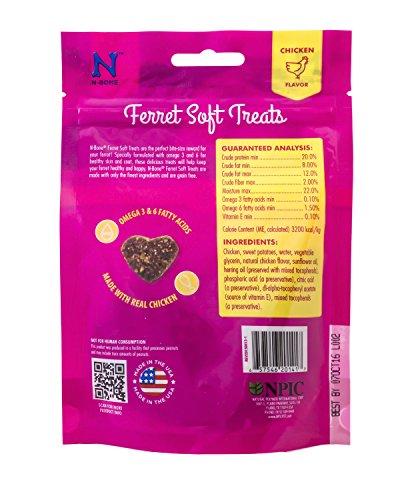 N-Bone Friandises furet poulet, sans céréales, texture tendre et appétissante.