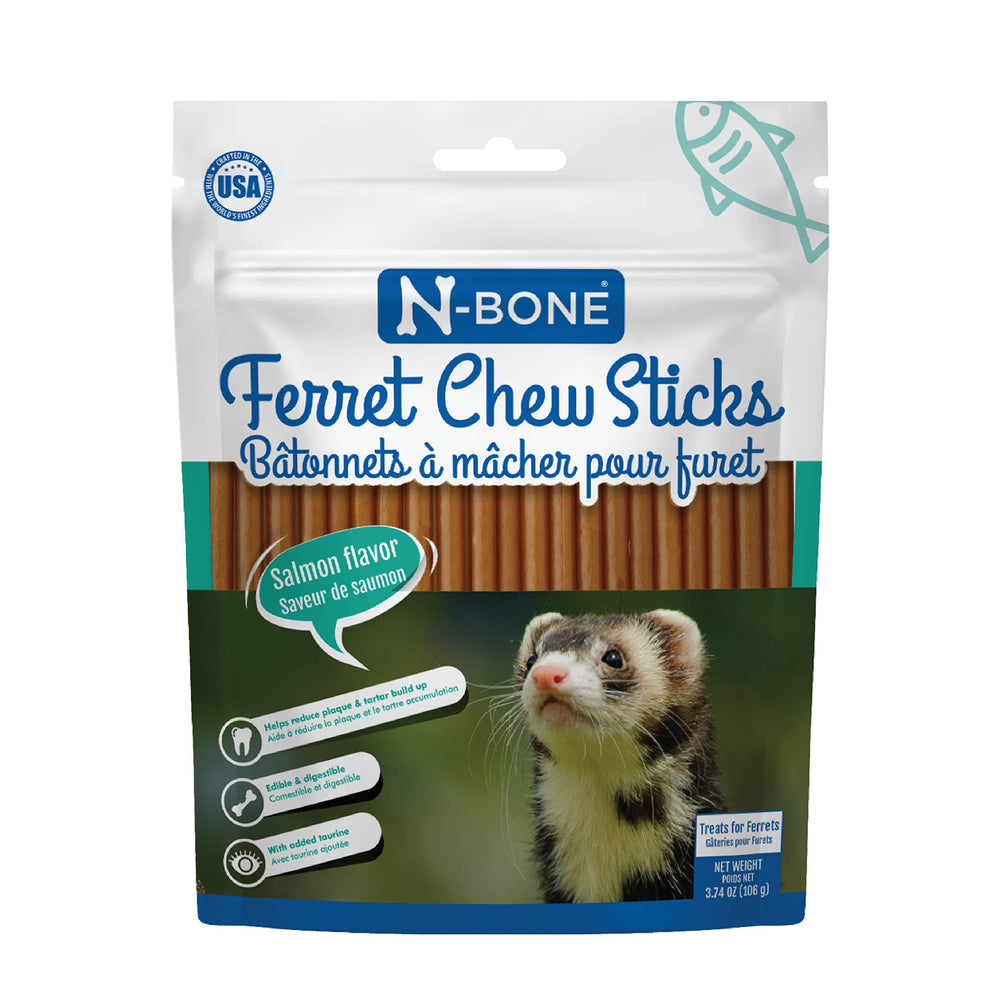 N-Bone furet bâtonnets saumon, gros plan sur texture croquante et arôme appétissant.