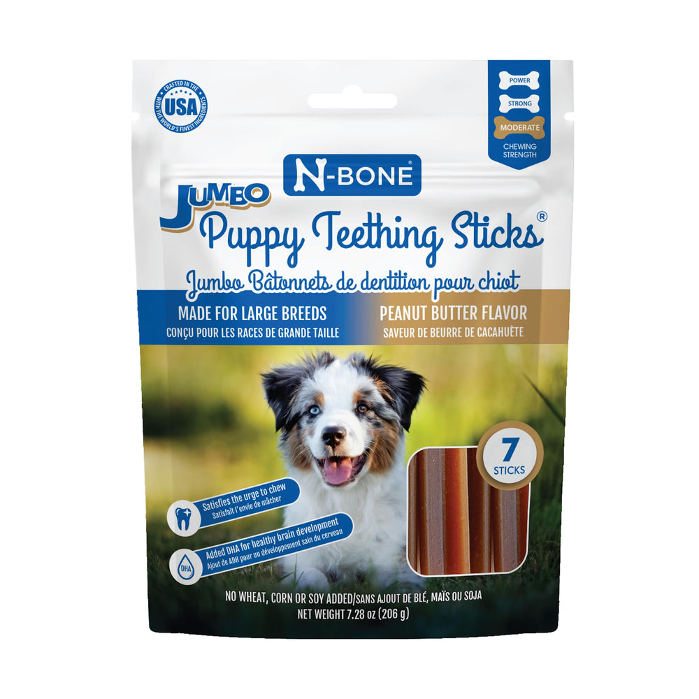 Bâtonnets dentaires N-Bone Jumbo pour chiots cacahuète avec emballage pratique pour grande race.