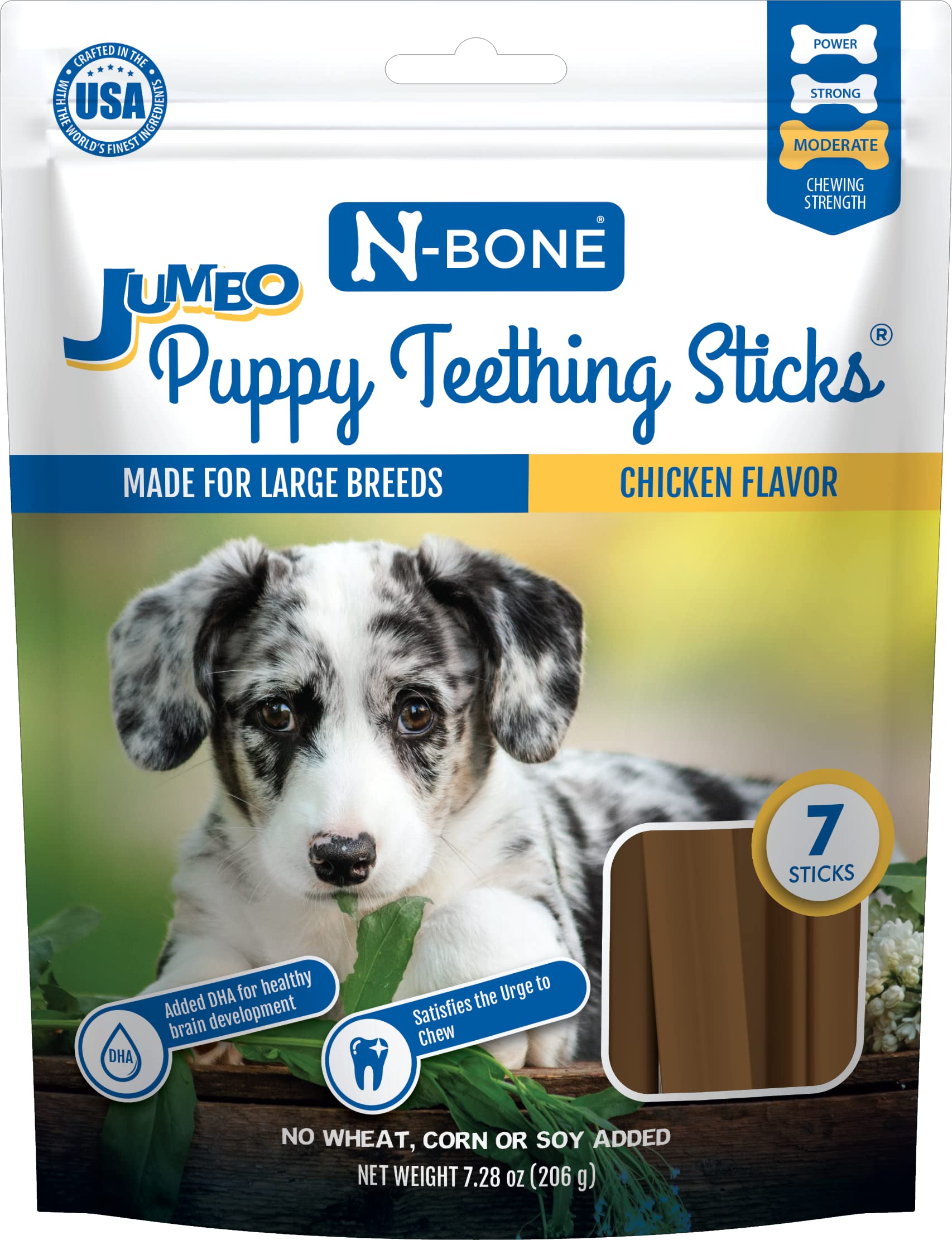 N-Bone Jumbo batons dentition chiot poulet — emballage pratique et première étape pour la dentition.