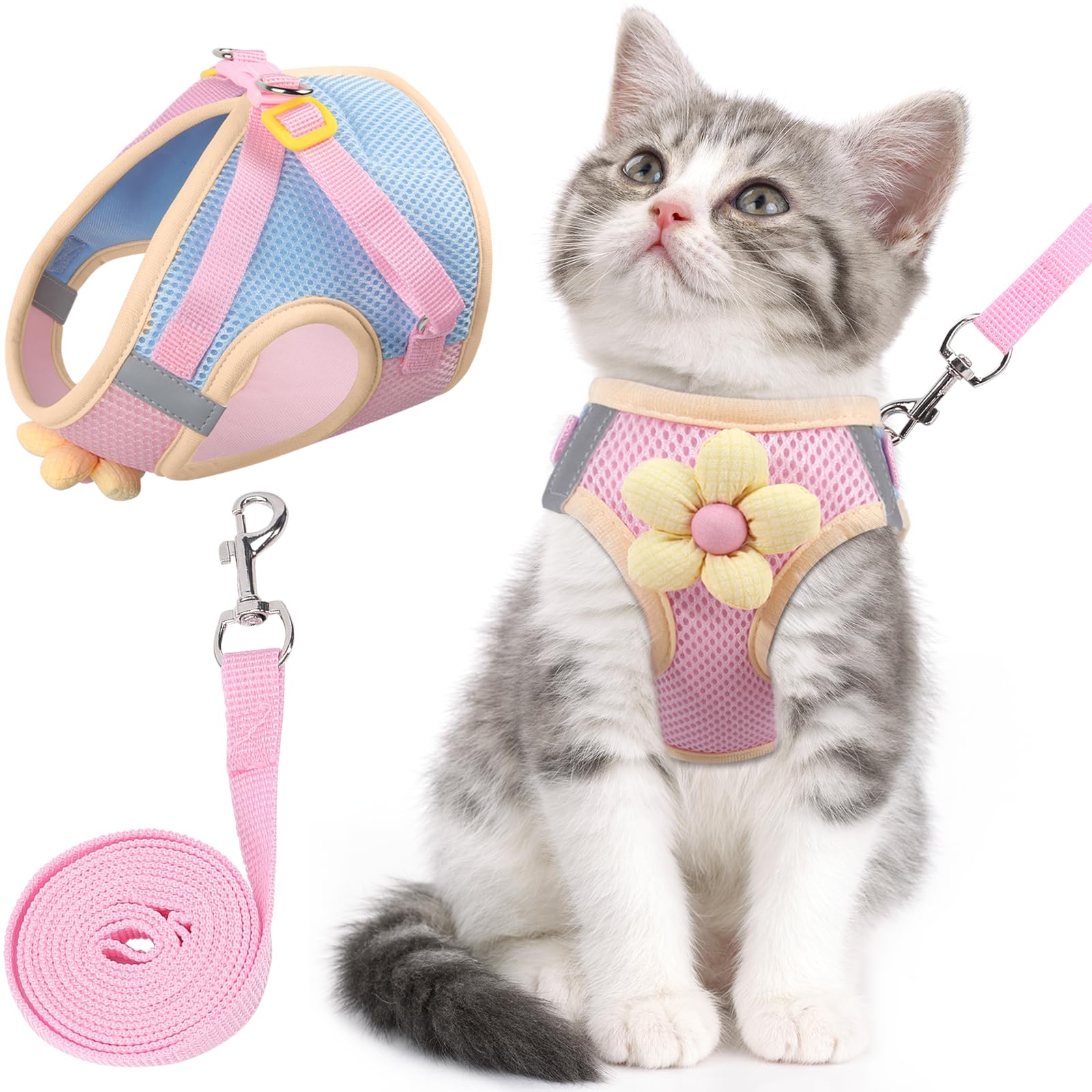 Harnais chat NCMAMA avec fleurs – design charmant pour les promenades en sécurité.