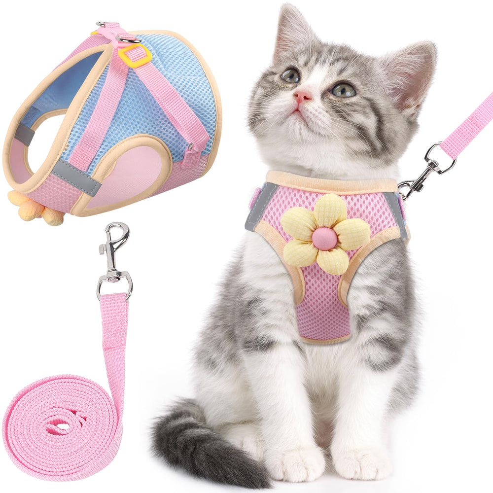 Harnais chat NCMAMA avec fleurs – design charmant pour les promenades en sécurité.