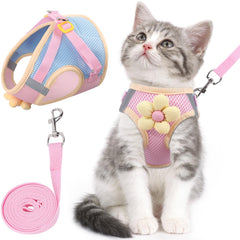 Harnais chat NCMAMA avec fleurs – design charmant pour les promenades en sécurité.