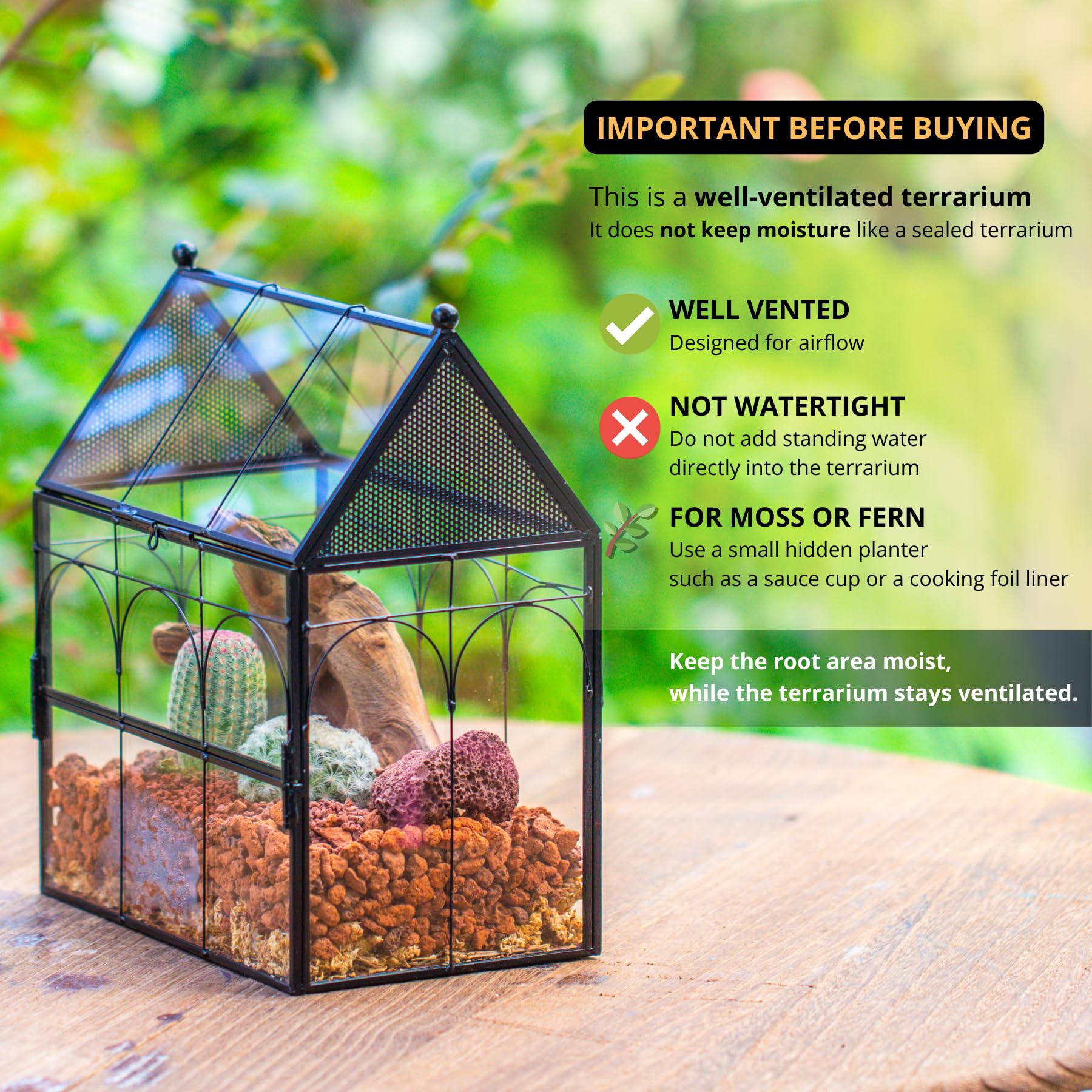 NCYP terrarium toit triangle et mailles, ventilation ciblée et vue dégagée.