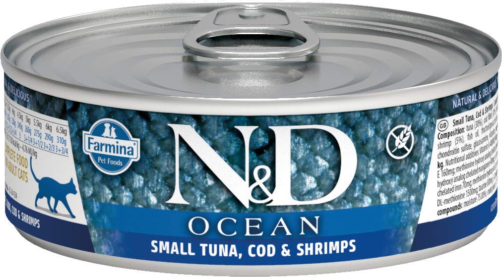 Chat N&D Ocean: thon morue et crevettes, repas humide appétissant pour chat