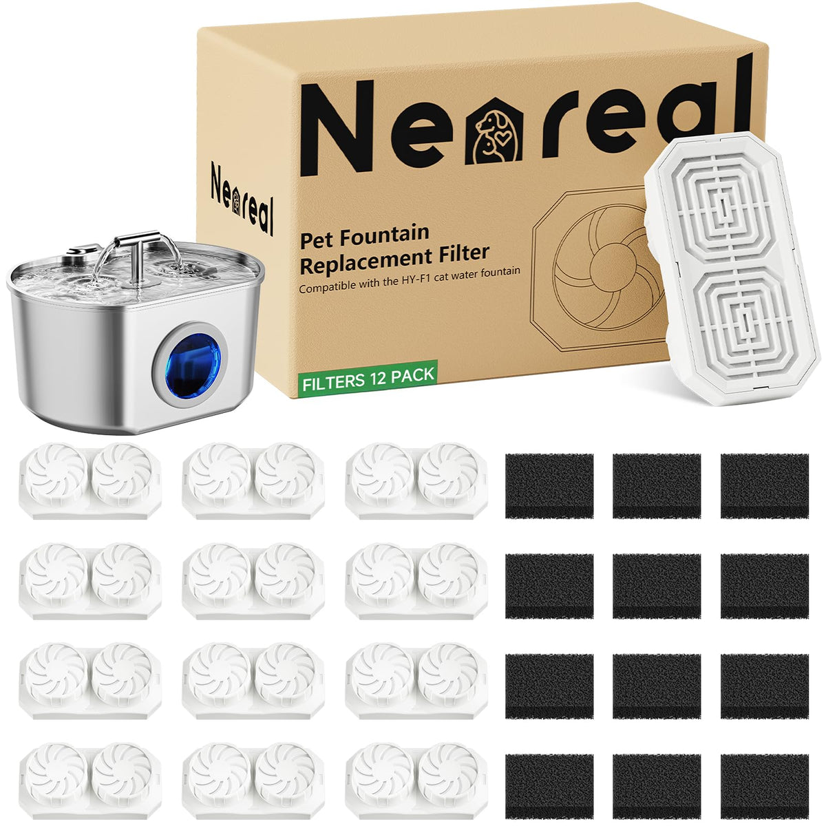 Filtre Neareal pour fontaine chat 74oz inox, eau plus propre.