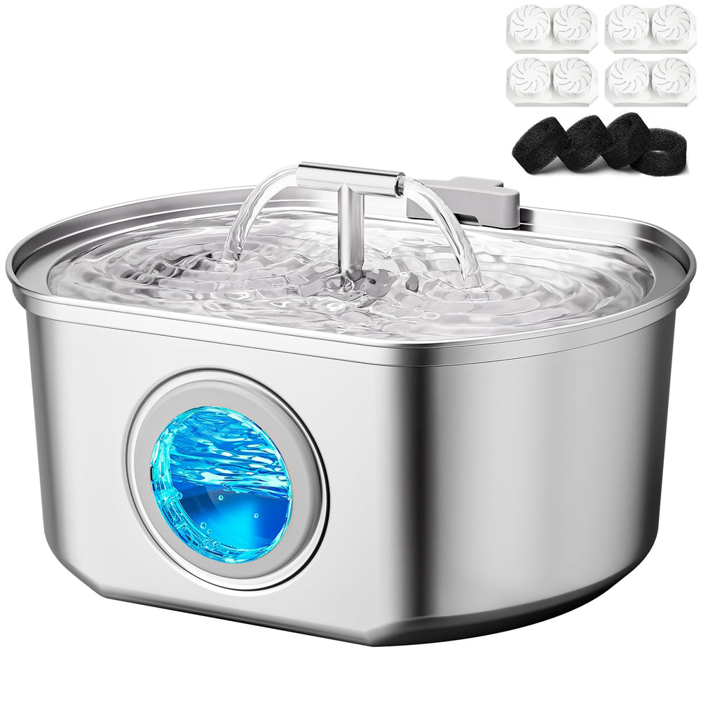 Neareal fontaine chat acier inoxydable avec fenêtre de niveau d'eau.