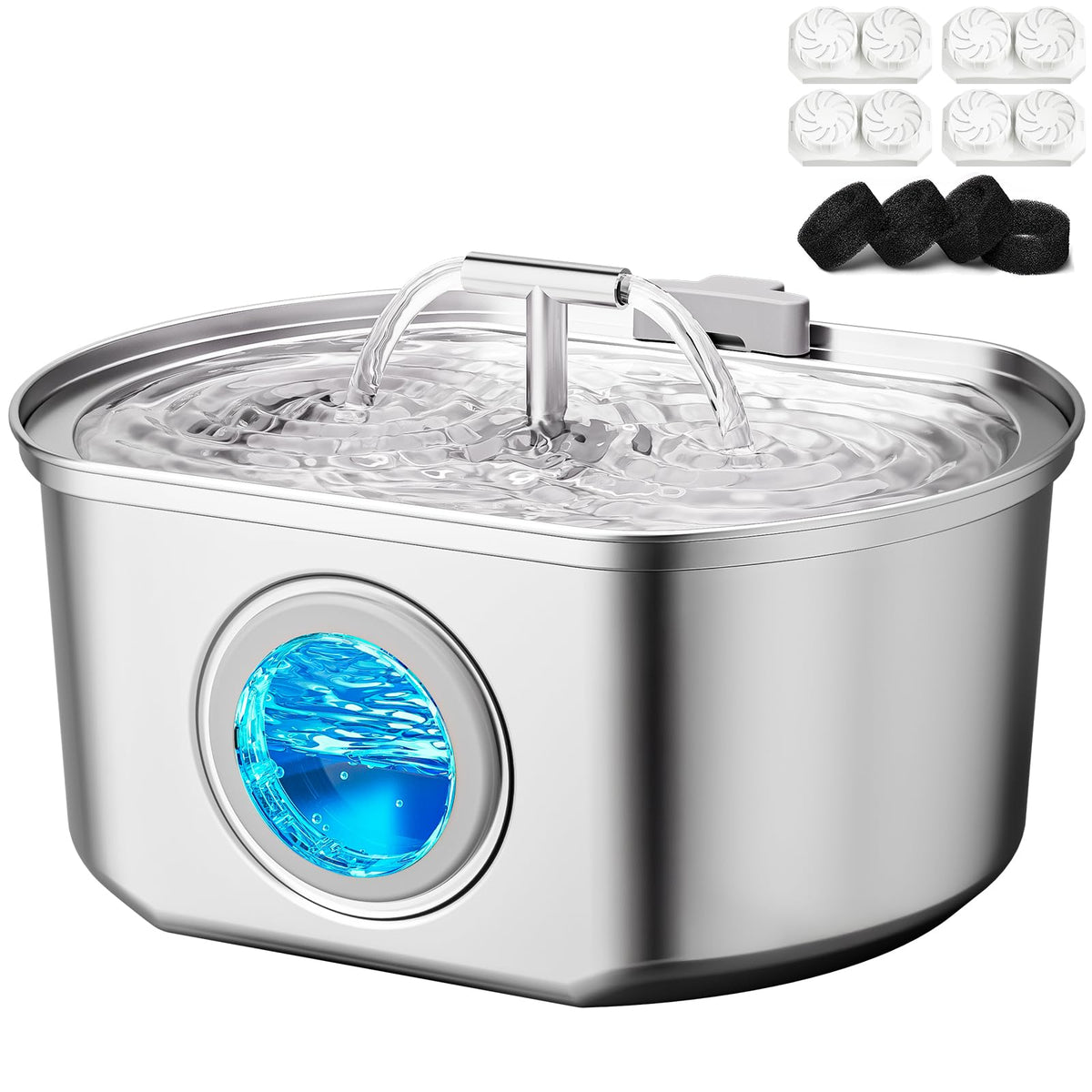 Neareal fontaine chat acier inoxydable avec fenêtre de niveau d'eau.