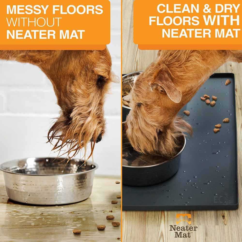 Neater Mat dimensions 19x12 pouces accueille deux bols, pratique pour repas quotidien.