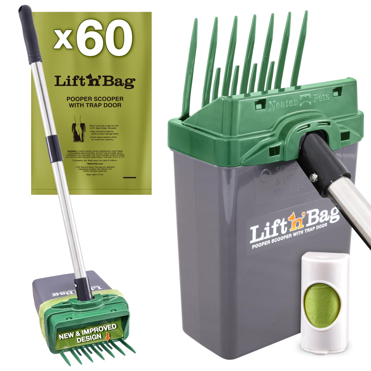 Lift N’ Bag 2.0 — design amélioré pour ramassage propre et rapide.