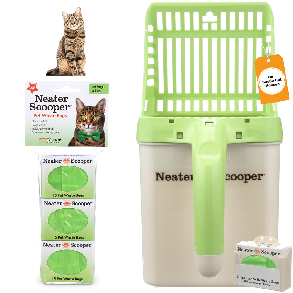 Neater Scooper Standard avec sac intégré montrant le système anti-déversement.