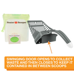 Neater Scooper montrant la trappe de déchets pour contenir les odeurs.