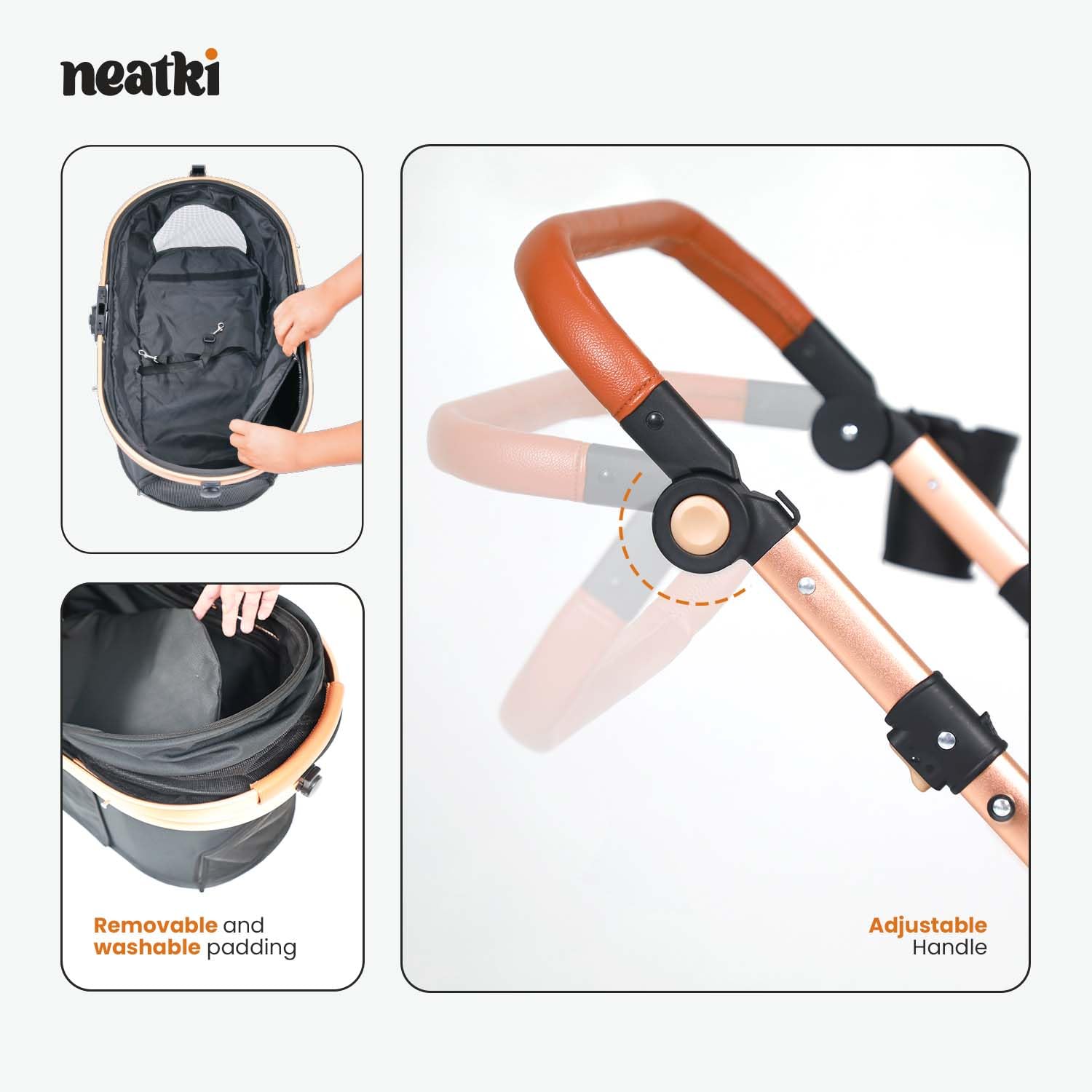 Neatki – roues solides et maniables pour tous types de surfaces.