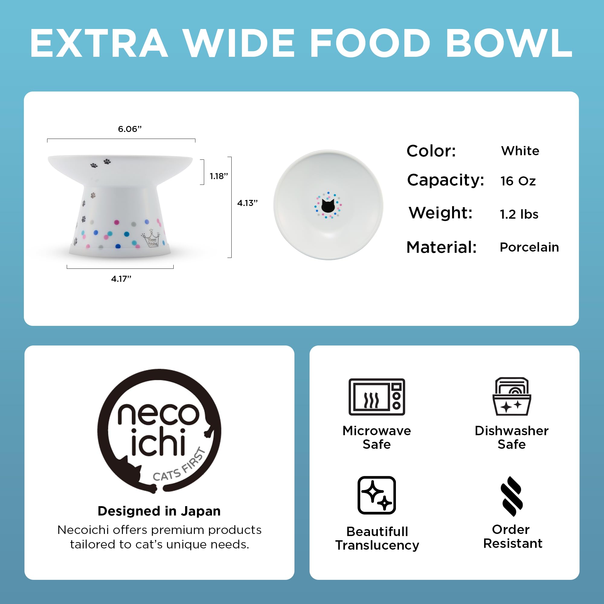 Base antiderapante du bol Necoichi eleve, stabilite accrue pendant le repas.