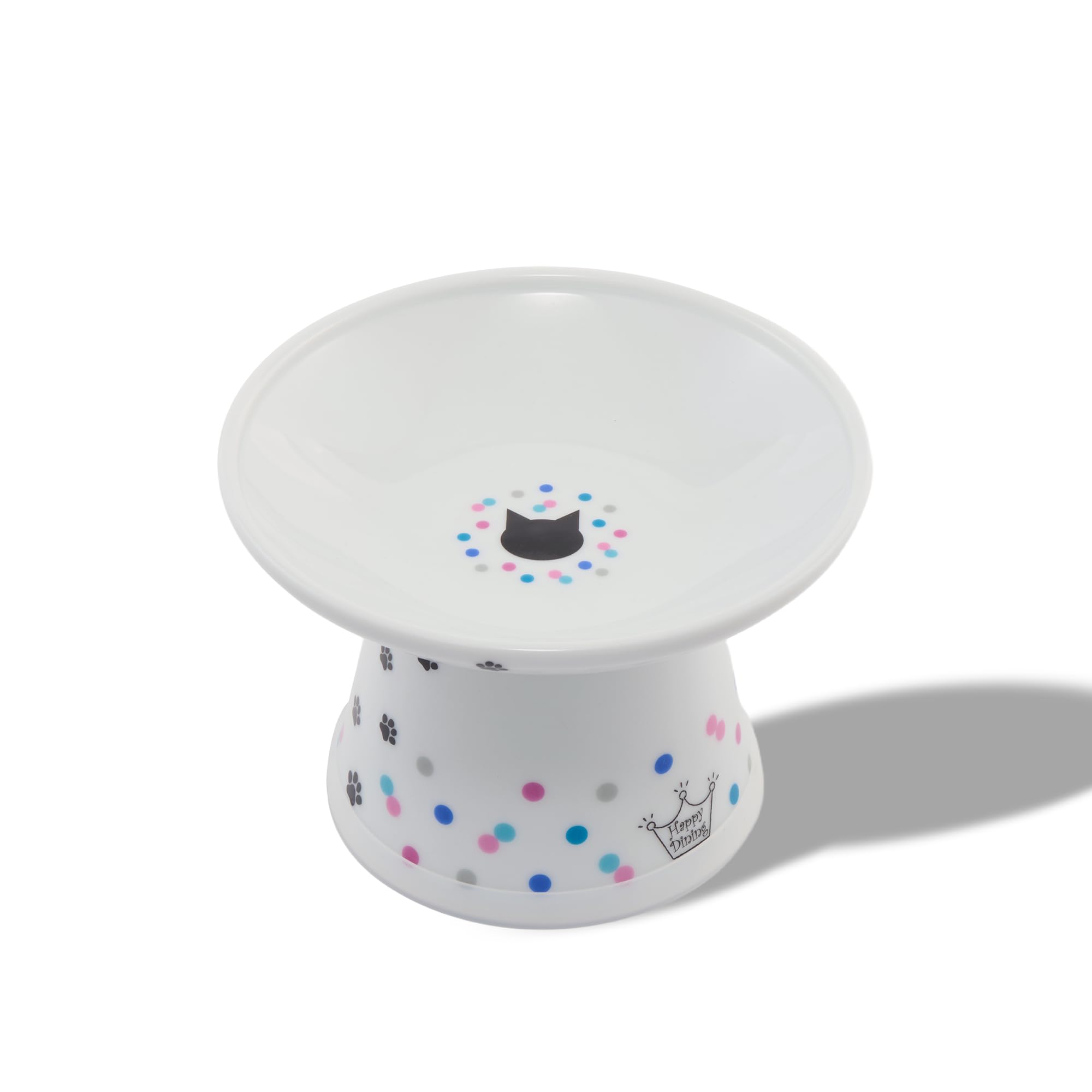 Bol Necoichi eleve pour chat avec motifs points couleur, reduit fatigue des moustaches.
