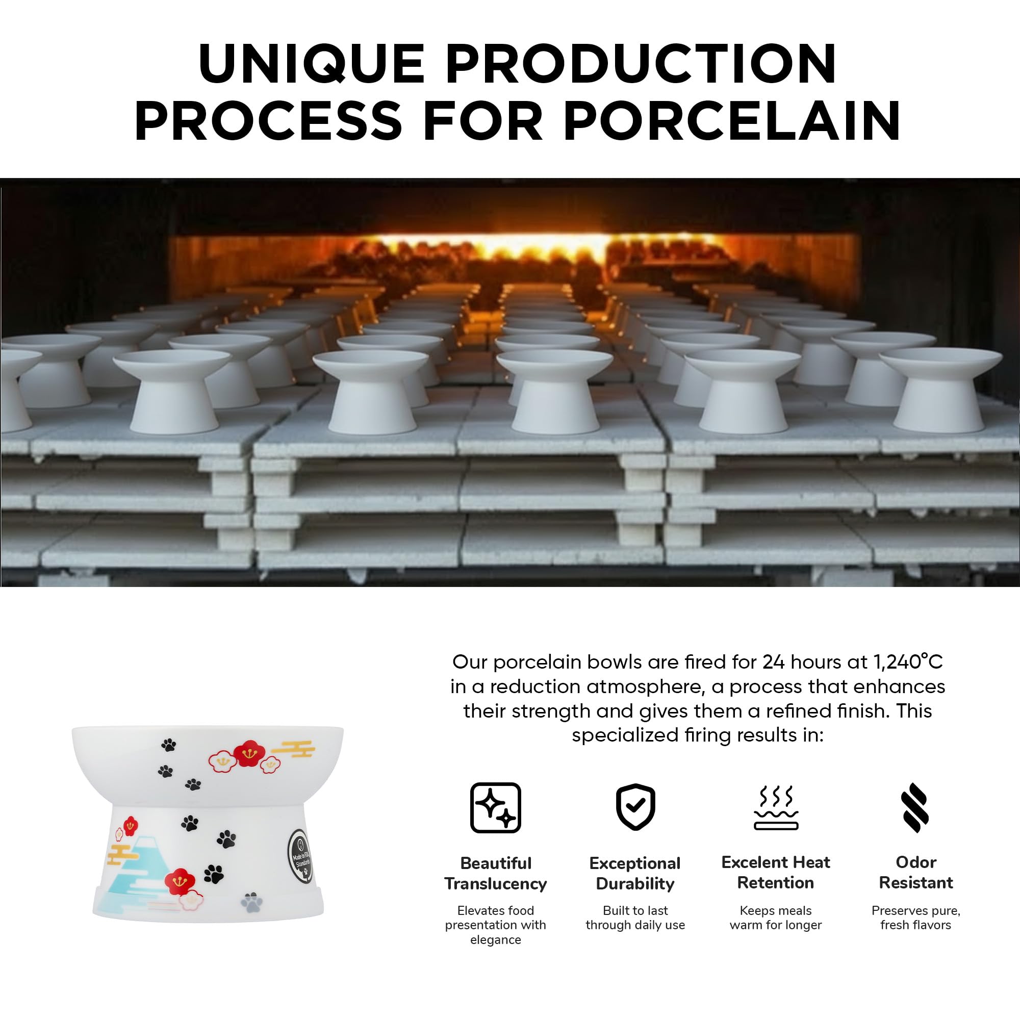 Porcelaine sans plomb, bol Necoichi sûr et sain pour chats.