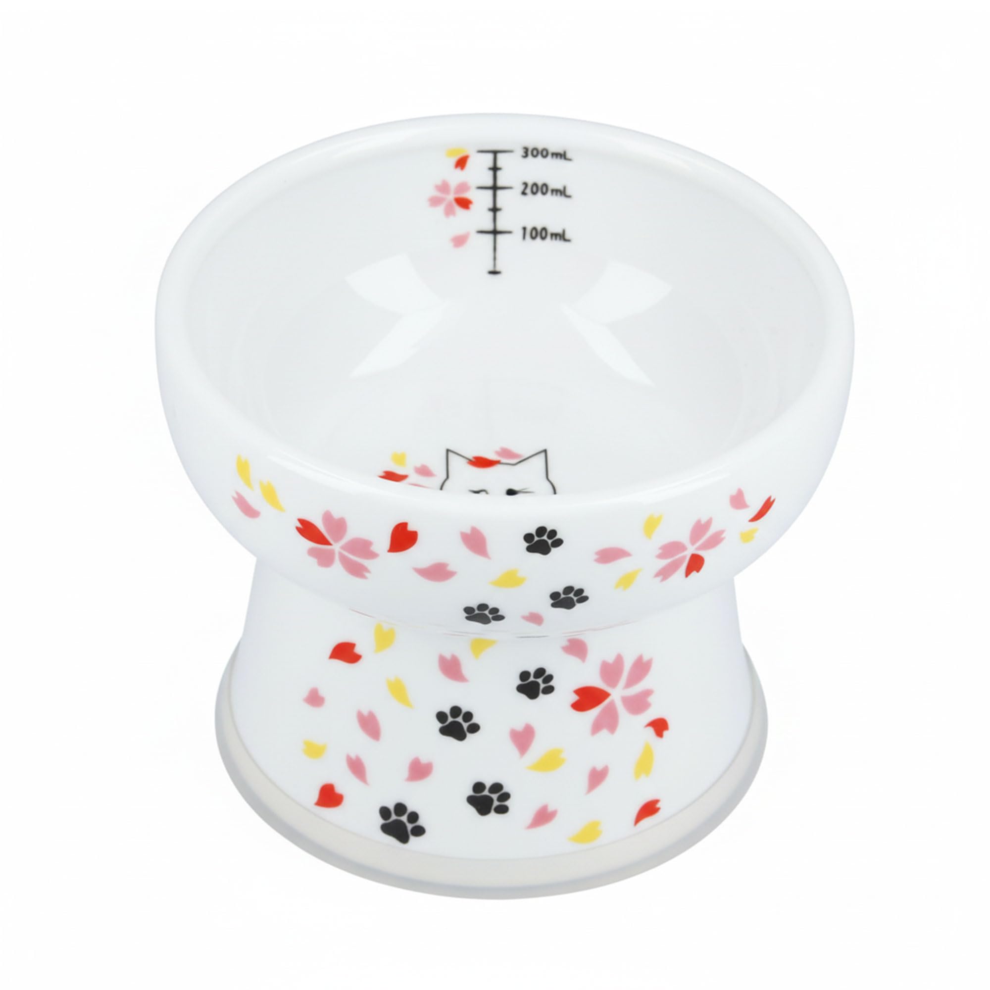 Necoichi bol élevé en porcelaine Sakura Floral, hydratation confortable pour votre chat.