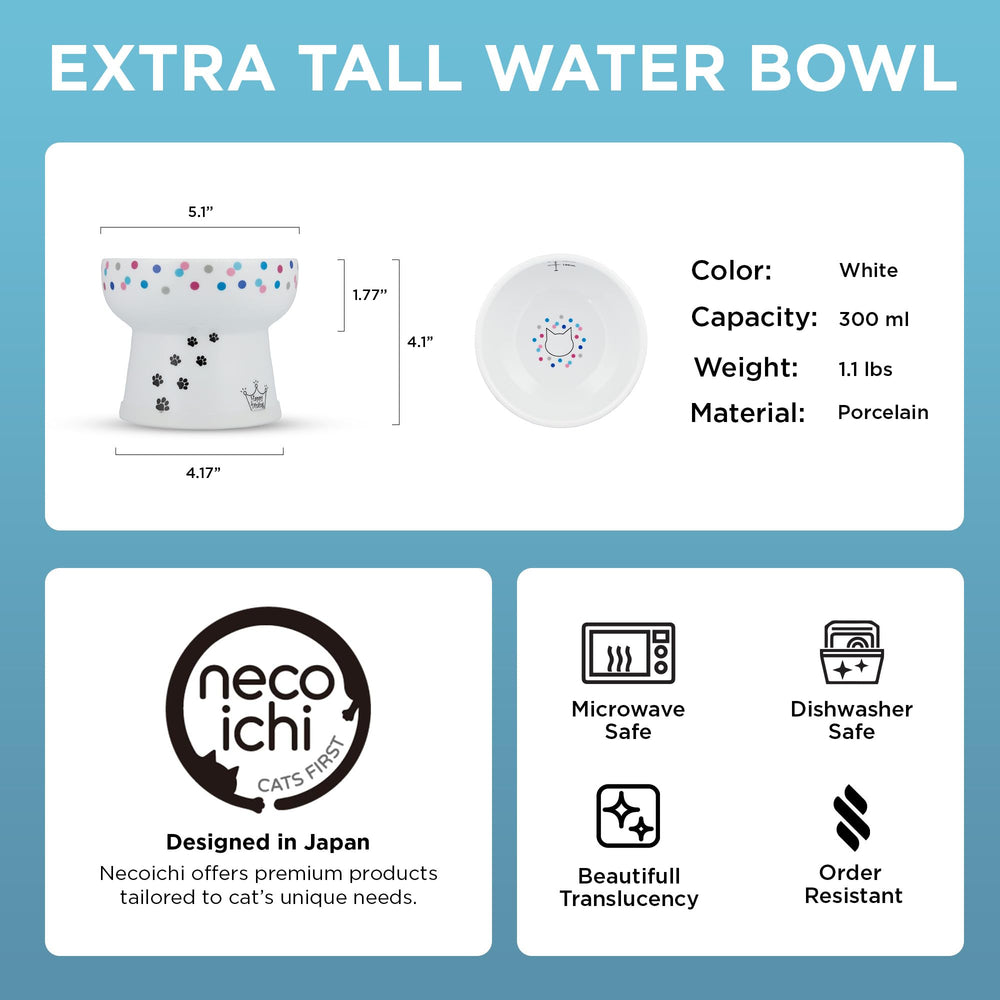 Hauteur du bol Necoichi mesurée pour une hydratation facile, environ 10,5 cm.