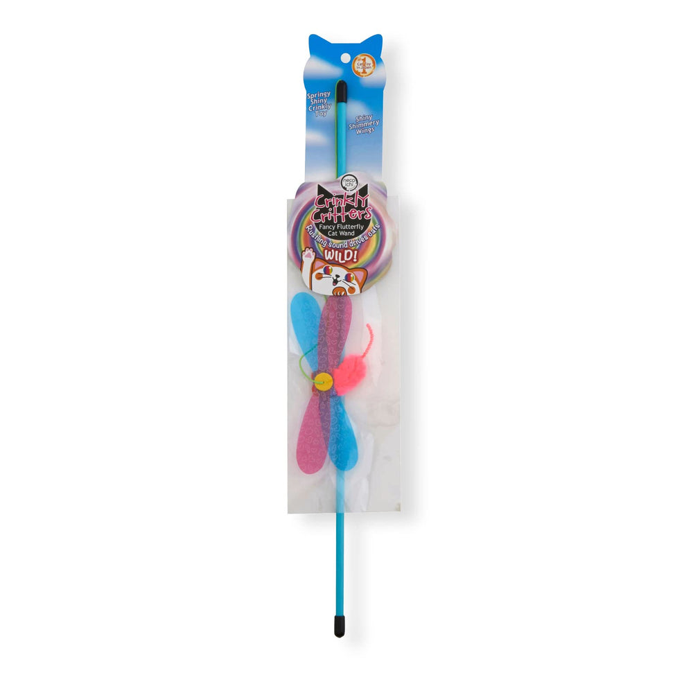 NECOICHI Crinkly Critters montre sa tige interactive avec plumes attrayantes pour votre chat.