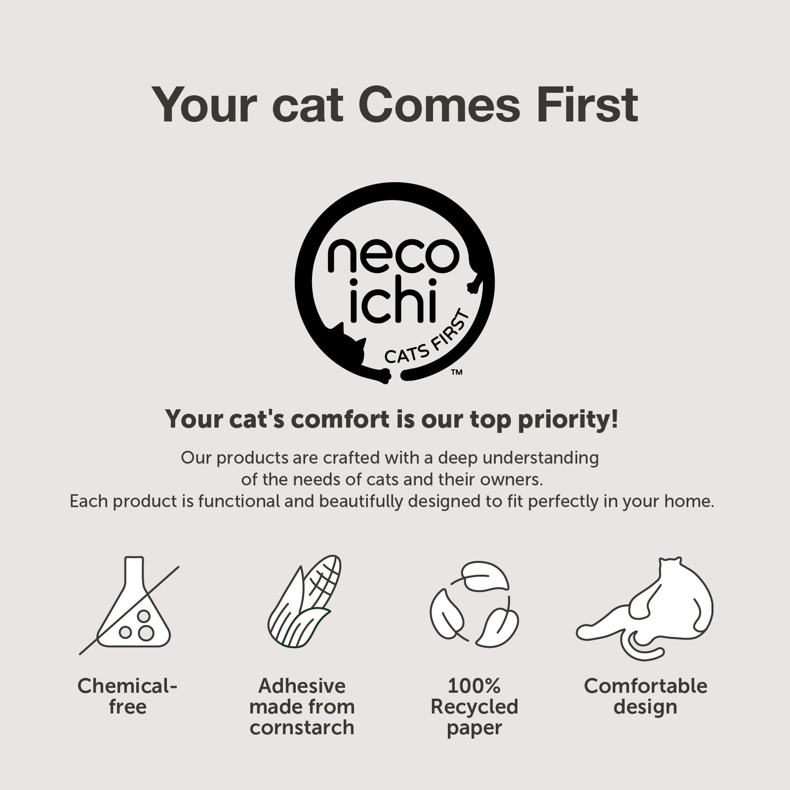 猫壱 Necoichi – combo griffe et repos, enrichit l’espace chat sans endommager meubles.