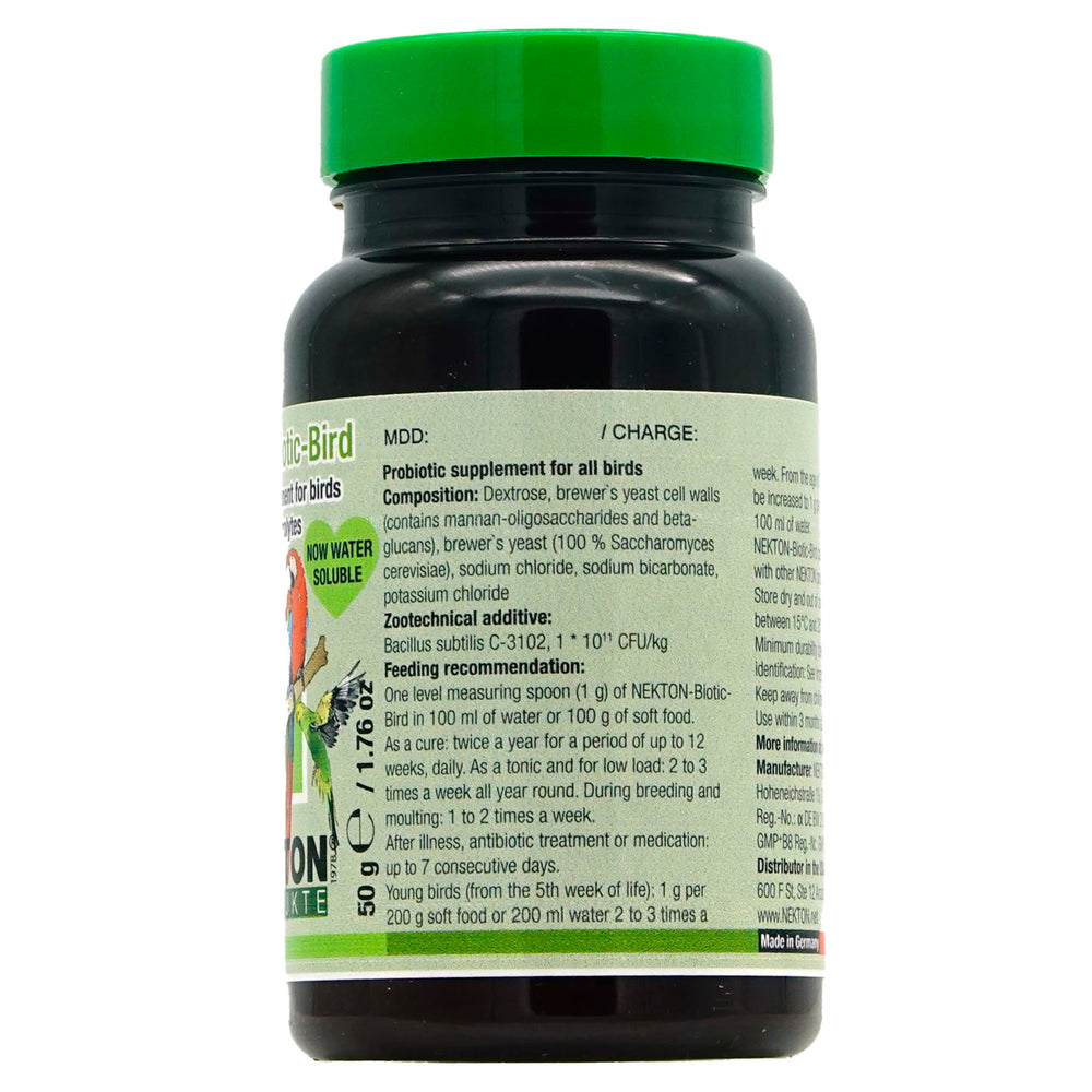 Nekton Biotique Oiseau Probiotique, étiquette et emballage clair pour identification.