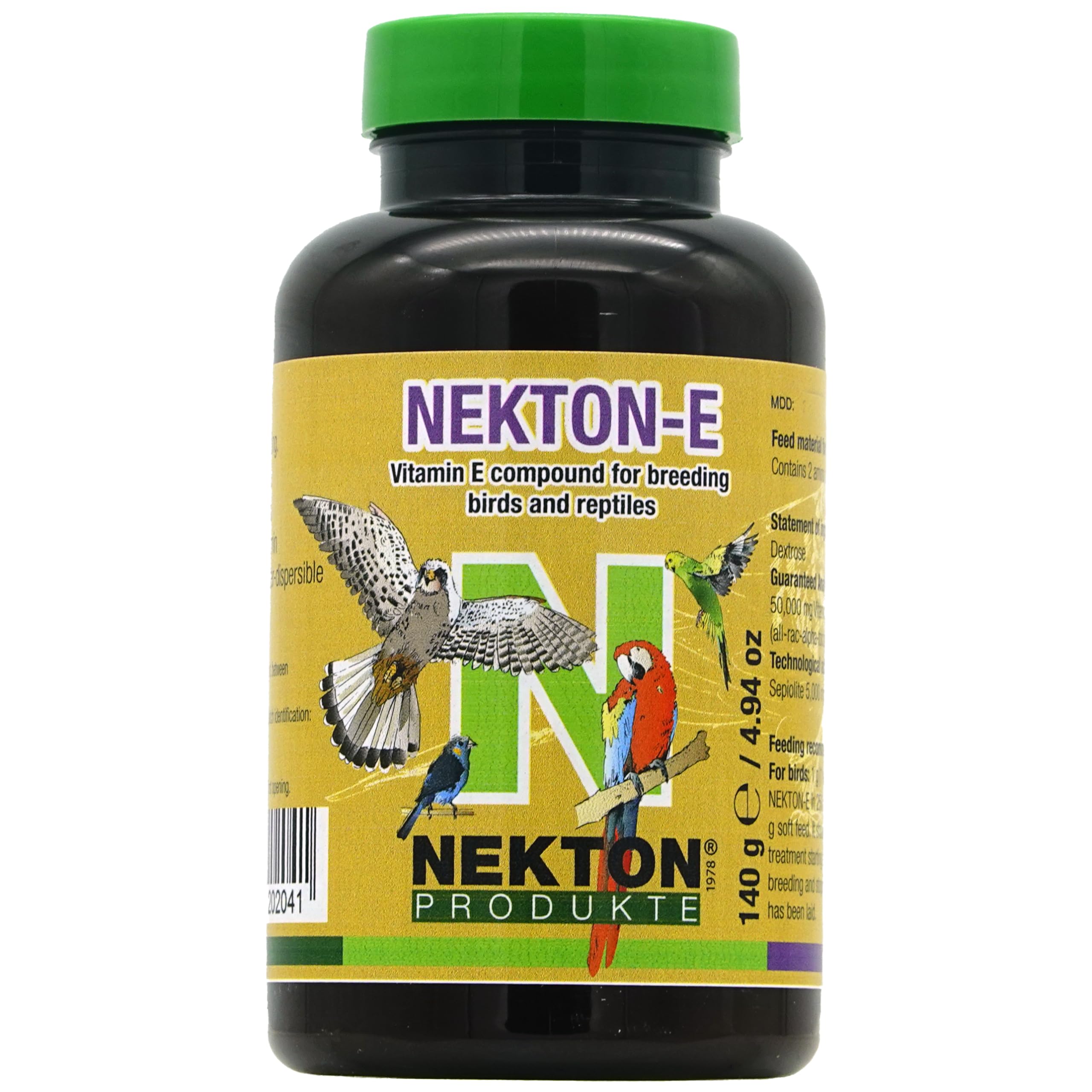 Nekton-E vitamine E pour oiseaux, flacon poudre pour dosage précis.
