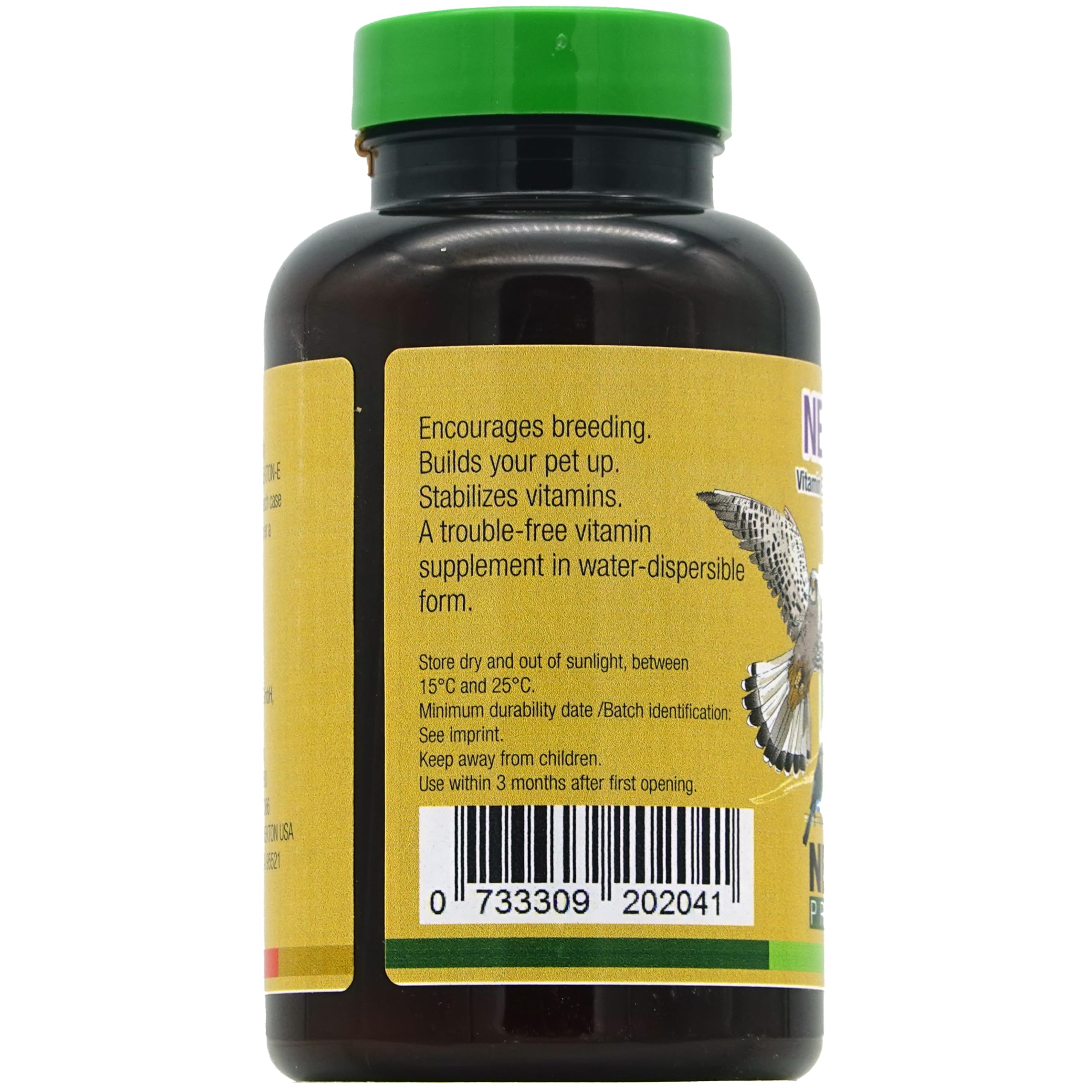 Nekton-E vitamine E pour oiseaux, adapté pour parcs zoologiques et élevages professionnels.