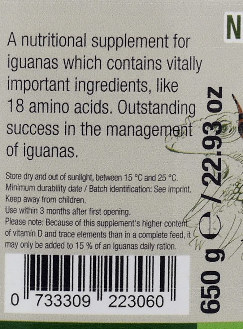 Nekton Iguana Vitamins – ingrédients clés pour soutenir les besoins nutritionnels des iguanes verts.