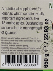 Nekton Iguana Vitamins – ingrédients clés pour soutenir les besoins nutritionnels des iguanes verts.