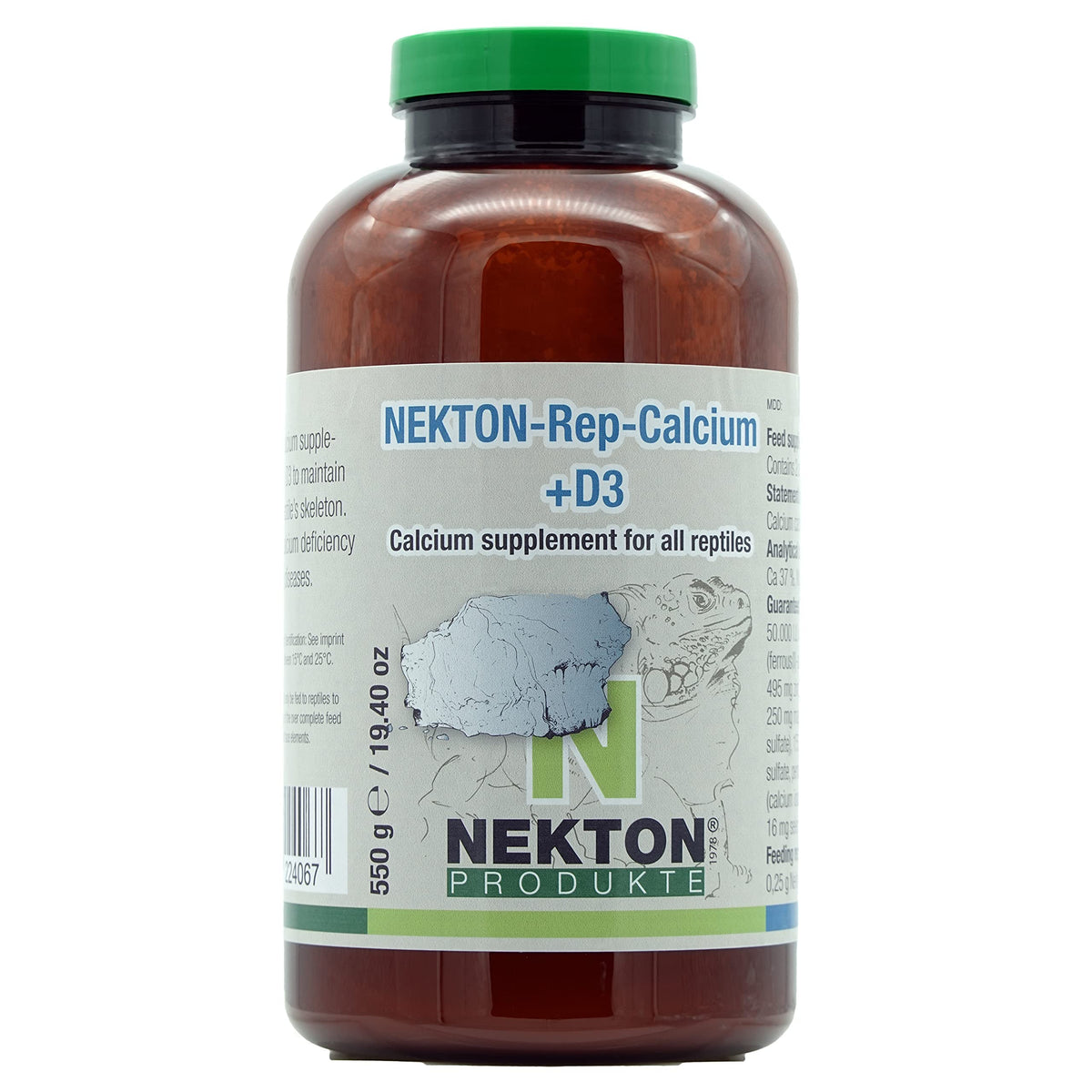 Nekton Rep-Calcium Plus D3, pot-poudre, soutient la croissance osseuse des reptiles.