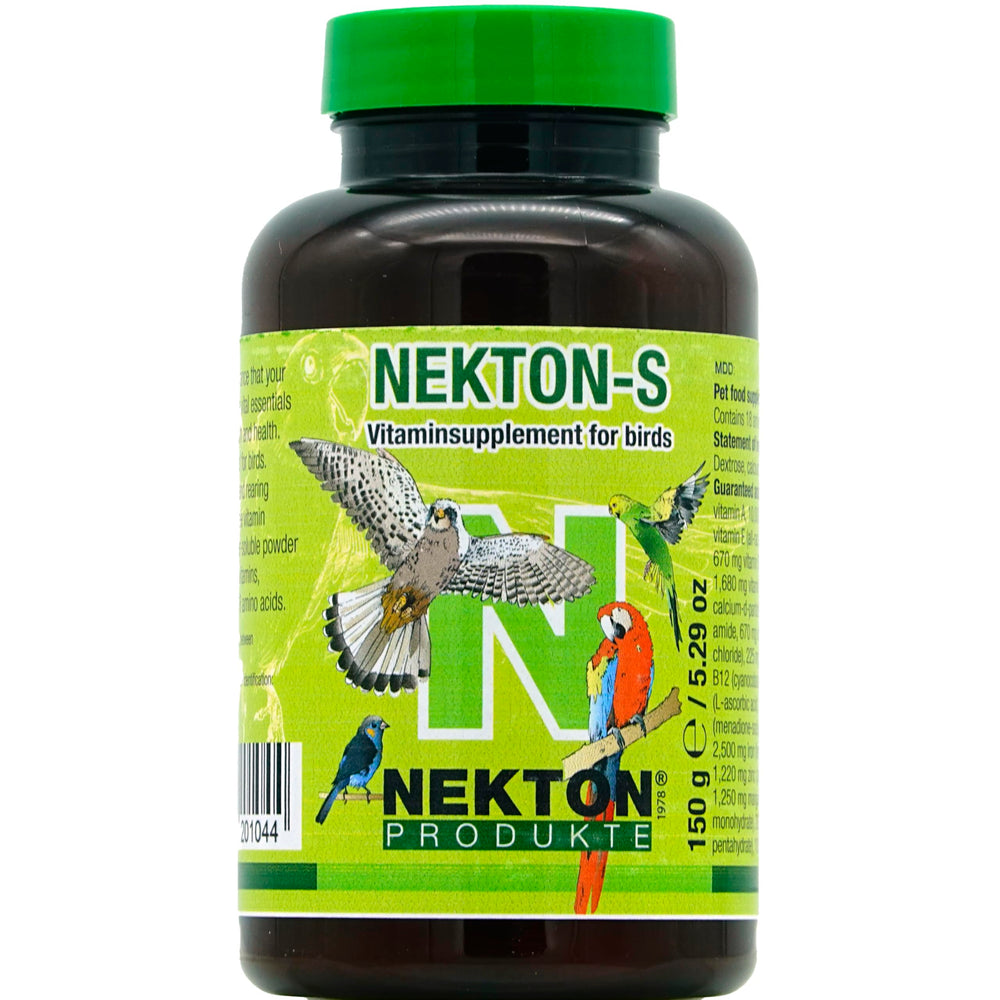 Nekton-S: bouteille multi-vitamines pour oiseaux en cage, soutien potentiel à leur vitalité.
