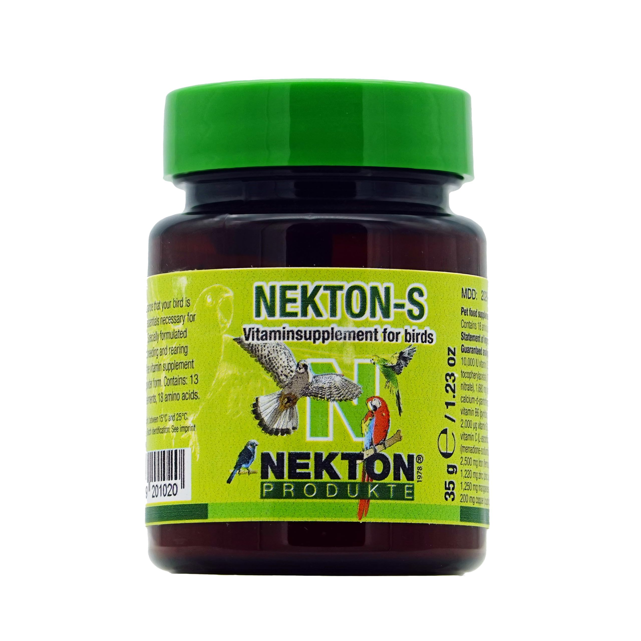 Nekton-S multi-vitamine pour oiseaux, bouteille, soutien quotidien de nutrition.