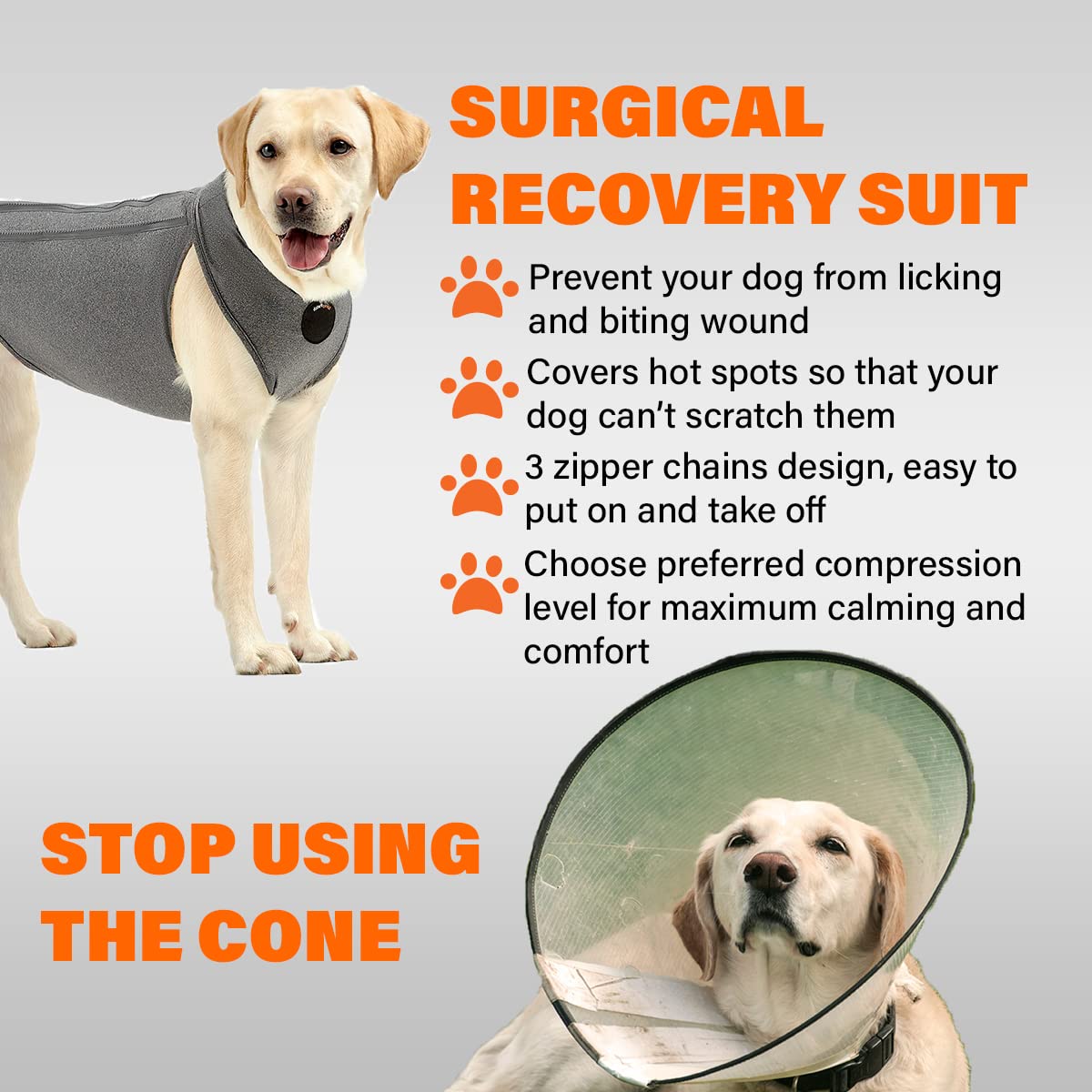 NeoAlly vetement recuperation chien, fermetures eclairs integrées facilitant l enfihage.