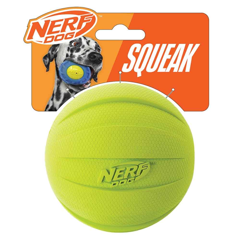Balle Nerf Dog en caoutchouc avec sifflet, idéale pour récupérer en plein air.