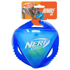 Balle Nerf Dog rumble translucide de 5,5 pouces bleu pour un rebond accru.