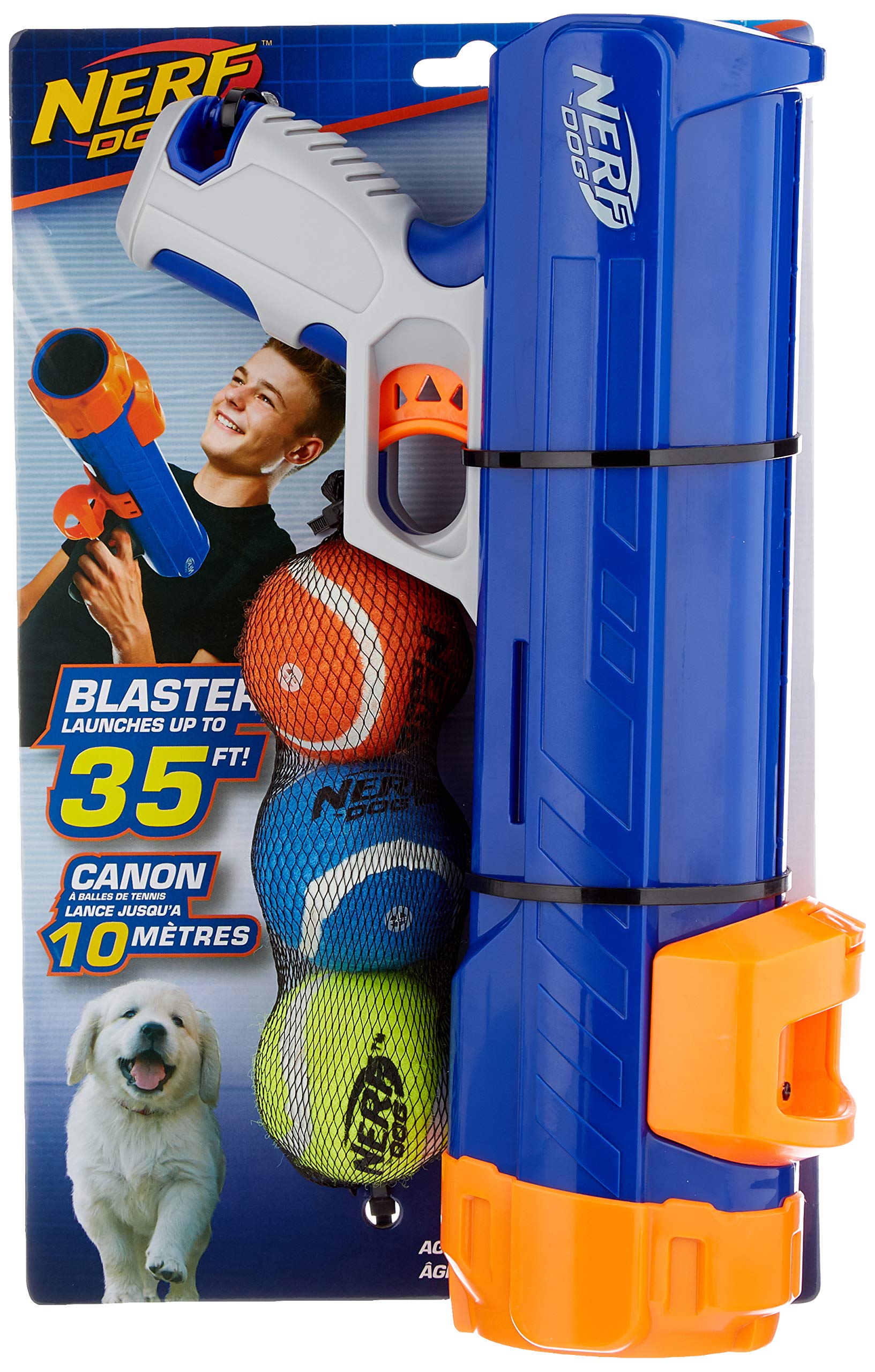 Nerf Dog Blaster avec ramassage mains libres après chaque lancer.
