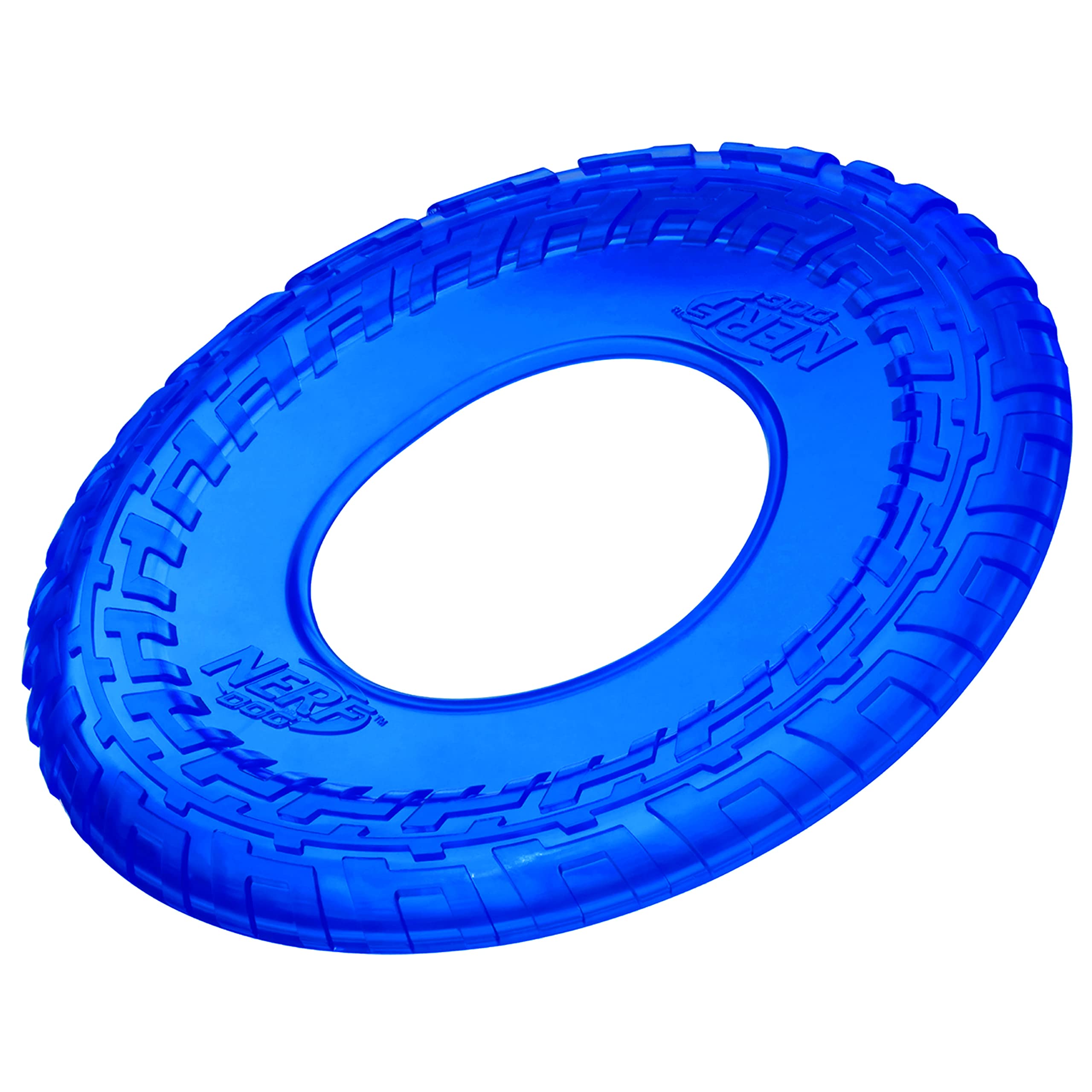 Nerf Dog disque-frisbee translucide bleu, durable pour sessions en extérieur