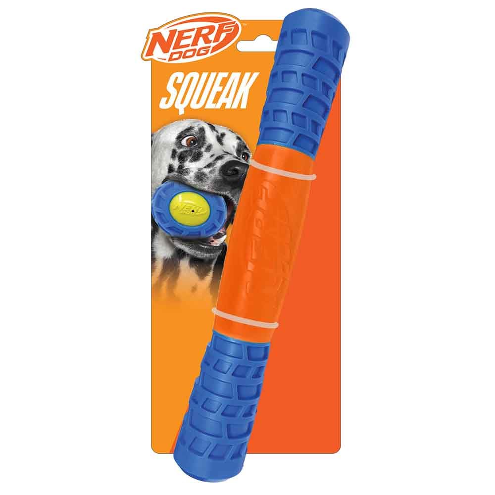Nerf Dog EXO Squeak Stick Bleu/Orange – vue générale du jouet robuste