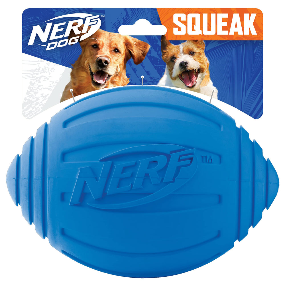 Nerf Dog Rugueux Football bleu avec sifflet interactif pour lancer et récupérer.