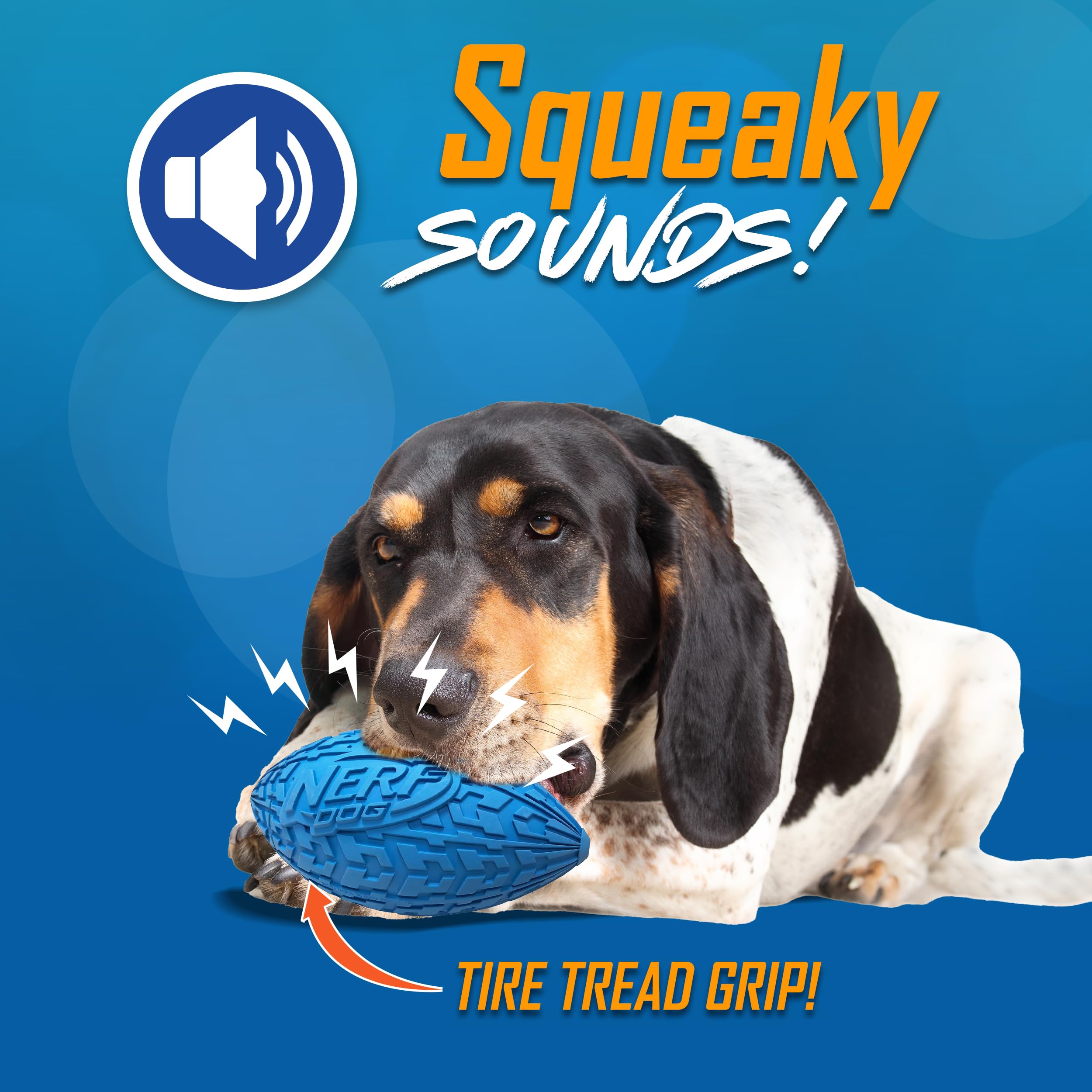 Nerf Dog Tire-siffle-ball bleu, prise antidérapée et lancers précis.