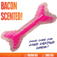 Nerf Dog jouet os senteur bacon rose clair 9po: incite au jeu répété.