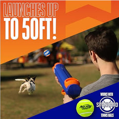 Nerf Dog lanceur balle tennis compact 16 pouces, prise en main facile en plein air.