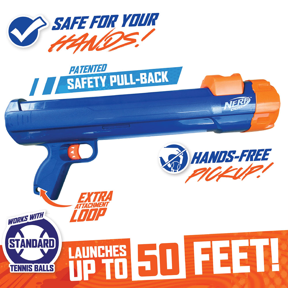 Nerf Dog lanceur-ballons tennis grande taille distance réglable jusqu’à 15 mètres lors du lancer.