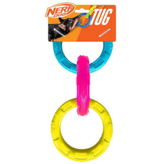 Jouet Nerf Dog 3 anneaux TPR 10,5 po bleu rose jaune pour tirage.