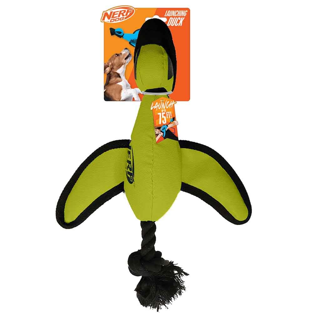 Nerf Dog Trackshot: canard en peluche prêt à être lancé, idéal pour chiens moyens.